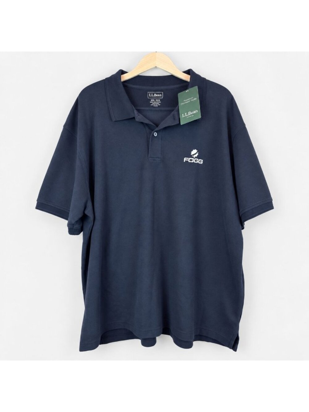 L.L.Bean XXL Men’s Black FOGG Graphic Polo Shirt 100% Cotton NWT Short Sleeve To